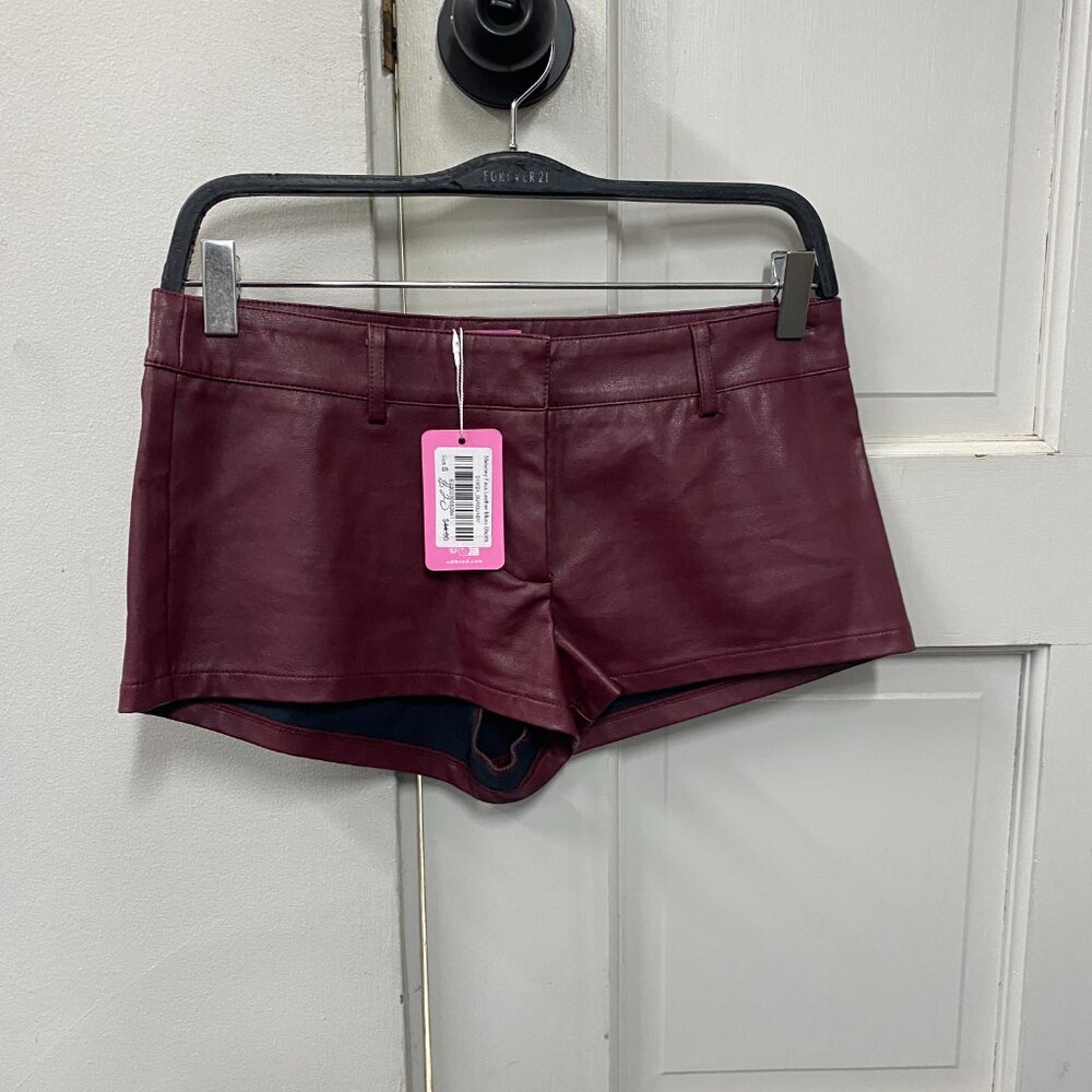 Edikted Melaney Faux Burgundy Leather Micro Shorts - Picture 2 of 5